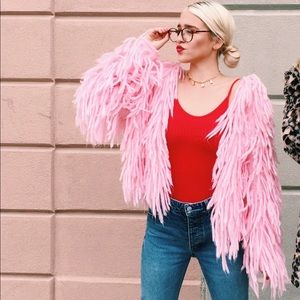 Lovers and Drifters pink cropped shag jacket
